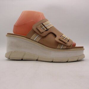 Sorel Joanie III  Women's 9 Beige Leather Wedge Platform Slip On Slide Sandals